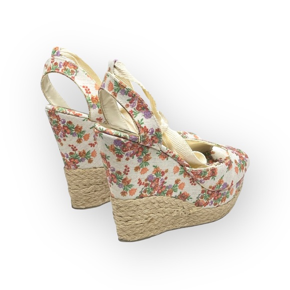 new Sergio Zelcer ❀ Platform Ankle Wrap Floral Print Sandal Espadrilles ❀ Cream - Picture 3 of 16